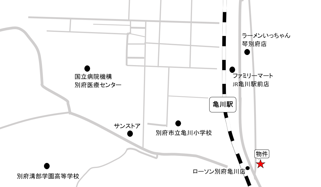 物件周辺環境マップ【亀川駅より徒歩6分】